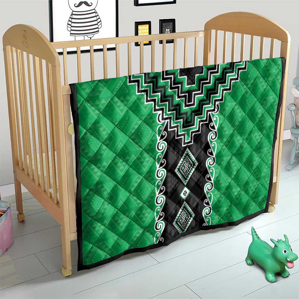 Green Niho Taniwha Mix Poutama Quilt Unique Taniko Aotearoa