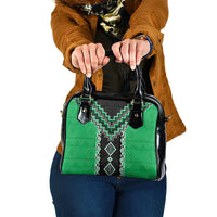 Green Niho Taniwha Mix Poutama Shoulder Handbag Unique Taniko Aotearoa LT01 One Size Green - Polynesian Pride