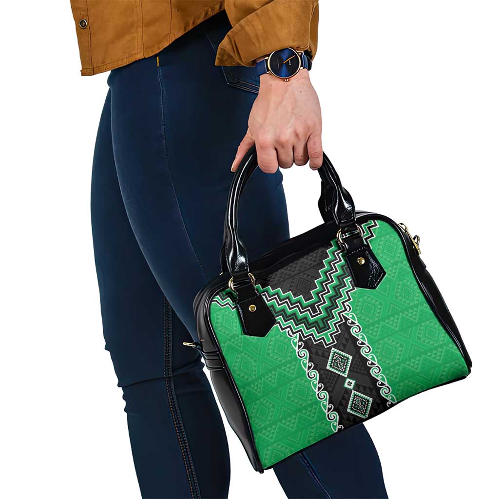 Green Niho Taniwha Mix Poutama Shoulder Handbag Unique Taniko Aotearoa LT01 - Polynesian Pride