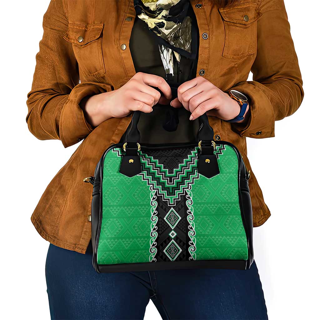 Green Niho Taniwha Mix Poutama Shoulder Handbag Unique Taniko Aotearoa LT01 - Polynesian Pride