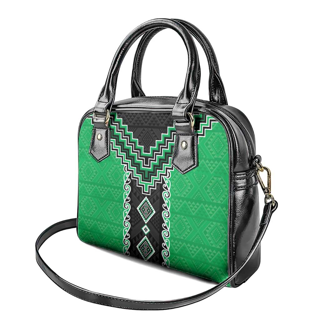 Green Niho Taniwha Mix Poutama Shoulder Handbag Unique Taniko Aotearoa LT01 - Polynesian Pride