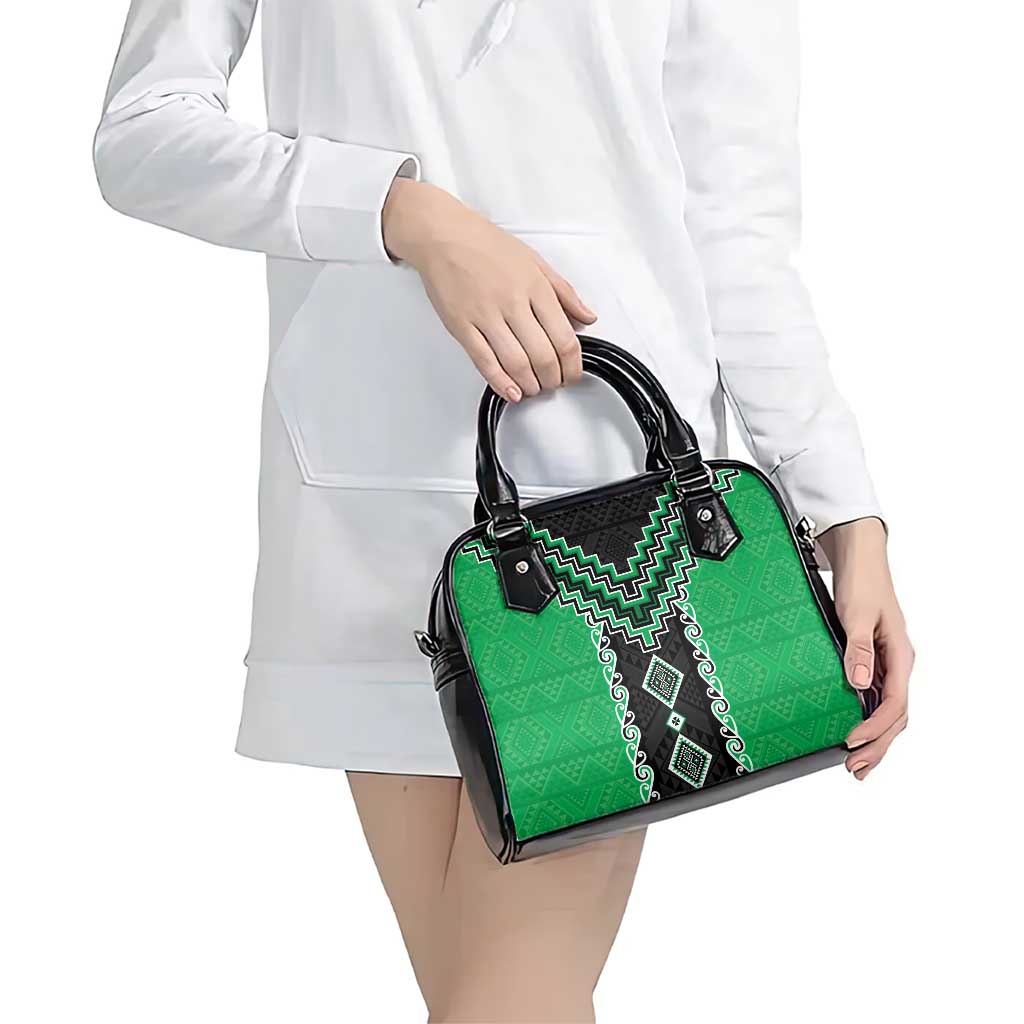 Green Niho Taniwha Mix Poutama Shoulder Handbag Unique Taniko Aotearoa LT01 - Polynesian Pride