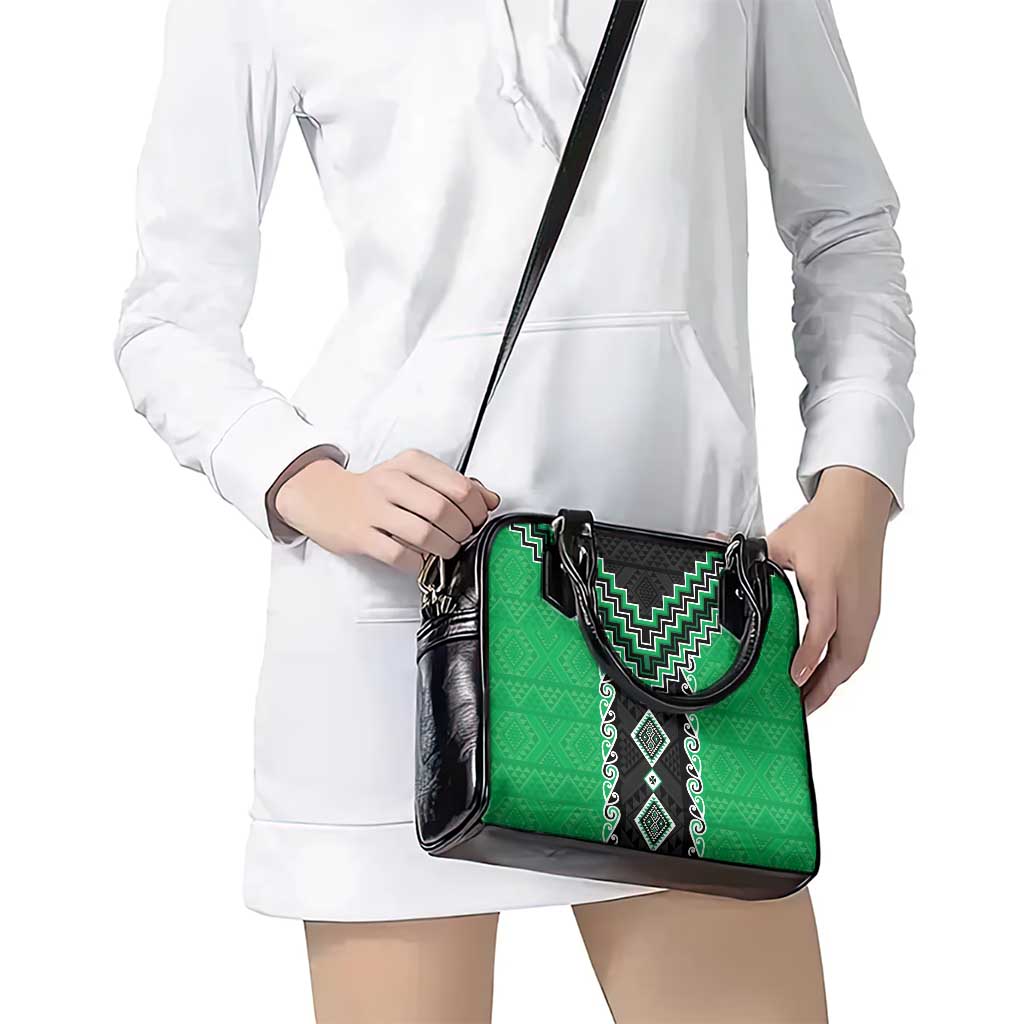Green Niho Taniwha Mix Poutama Shoulder Handbag Unique Taniko Aotearoa LT01 - Polynesian Pride