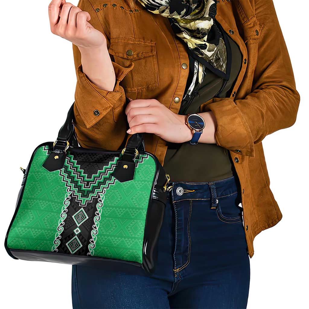 Green Niho Taniwha Mix Poutama Shoulder Handbag Unique Taniko Aotearoa LT01 - Polynesian Pride