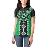 Green Niho Taniwha Mix Poutama Women Polo Shirt Unique Taniko Aotearoa