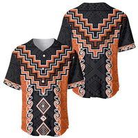 Orange Niho Taniwha Mix Poutama Baseball Jersey Unique Taniko Aotearoa
