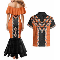 Orange Niho Taniwha Mix Poutama Couples Matching Mermaid Dress and Hawaiian Shirt Unique Taniko Aotearoa LT01 - Polynesian Pride