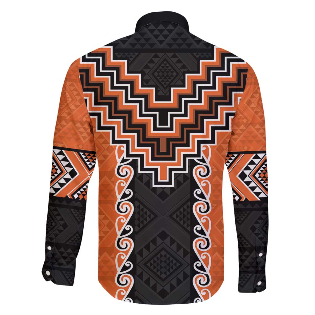 Orange Niho Taniwha Mix Poutama Family Matching Long Sleeve Bodycon Dress and Hawaiian Shirt Unique Taniko Aotearoa LT01 - Polynesian Pride