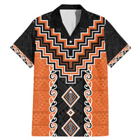 Orange Niho Taniwha Mix Poutama Family Matching Mermaid Dress and Hawaiian Shirt Unique Taniko Aotearoa LT01 Dad's Shirt - Short Sleeve Orange - Polynesian Pride