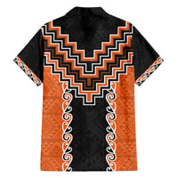 Orange Niho Taniwha Mix Poutama Family Matching Off The Shoulder Long Sleeve Dress and Hawaiian Shirt Unique Taniko Aotearoa LT01 - Polynesian Pride
