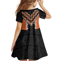 Orange Niho Taniwha Mix Poutama Family Matching Off Shoulder Short Dress and Hawaiian Shirt Unique Taniko Aotearoa LT01 - Polynesian Pride