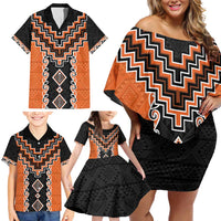 Orange Niho Taniwha Mix Poutama Family Matching Off Shoulder Short Dress and Hawaiian Shirt Unique Taniko Aotearoa LT01 - Polynesian Pride