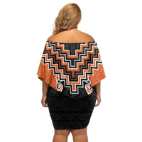 Orange Niho Taniwha Mix Poutama Family Matching Off Shoulder Short Dress and Hawaiian Shirt Unique Taniko Aotearoa LT01 - Polynesian Pride