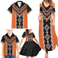 Orange Niho Taniwha Mix Poutama Family Matching Summer Maxi Dress and Hawaiian Shirt Unique Taniko Aotearoa LT01 - Polynesian Pride