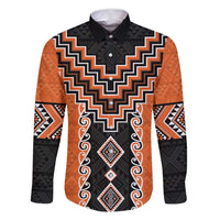 Orange Niho Taniwha Mix Poutama Family Matching Summer Maxi Dress and Hawaiian Shirt Unique Taniko Aotearoa LT01 Dad's Shirt - Long Sleeve Orange - Polynesian Pride