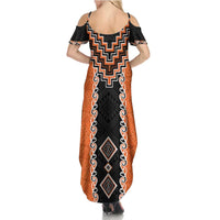 Orange Niho Taniwha Mix Poutama Family Matching Summer Maxi Dress and Hawaiian Shirt Unique Taniko Aotearoa LT01 - Polynesian Pride