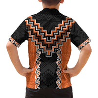Orange Niho Taniwha Mix Poutama Family Matching Tank Maxi Dress and Hawaiian Shirt Unique Taniko Aotearoa LT01 - Polynesian Pride