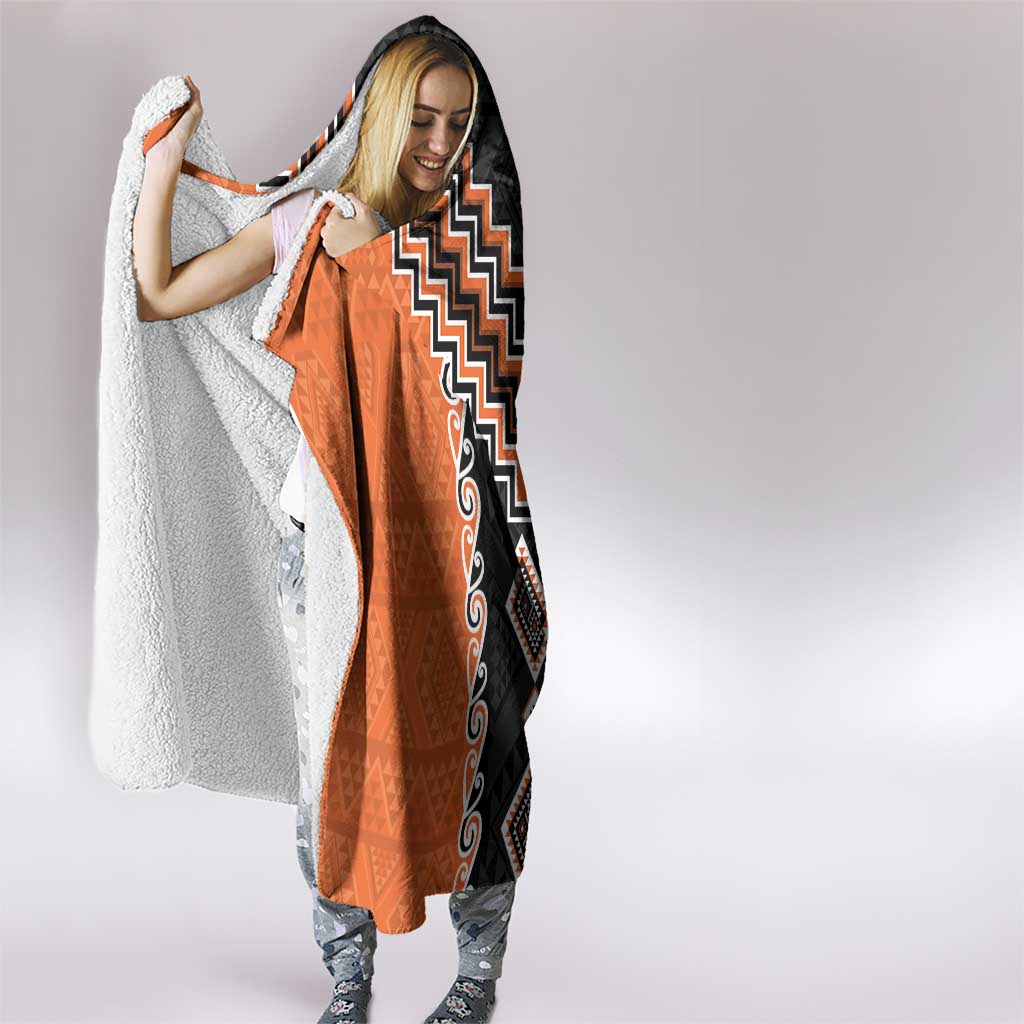 Orange Niho Taniwha Mix Poutama Hooded Blanket Unique Taniko Aotearoa LT01 - Polynesian Pride