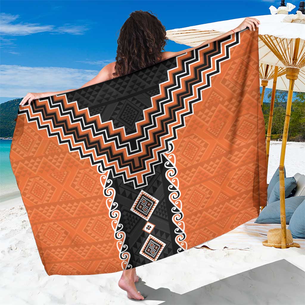 Orange Niho Taniwha Mix Poutama Sarong Unique Taniko Aotearoa LT01 One Size 44 x 66 inches Orange - Polynesian Pride