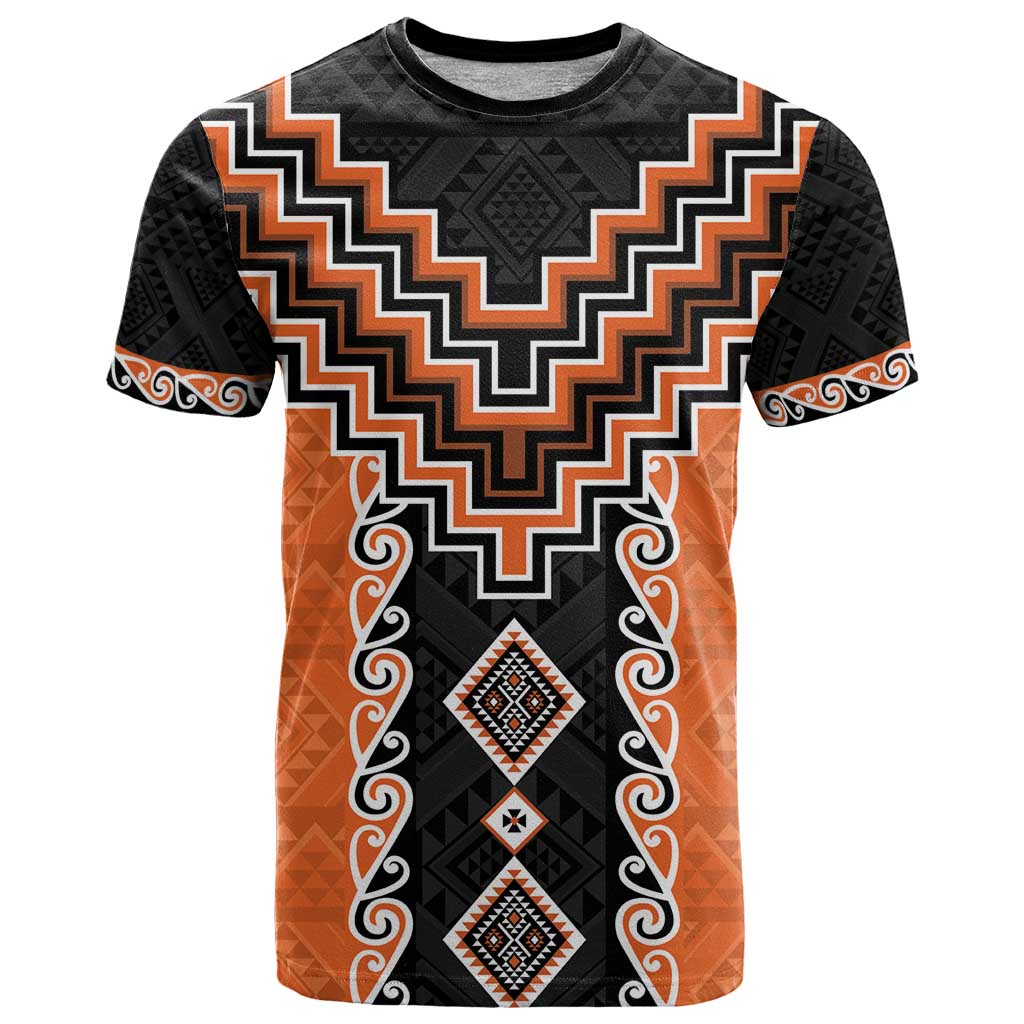 Orange Niho Taniwha Mix Poutama T Shirt Unique Taniko Aotearoa LT01 Orange - Polynesian Pride