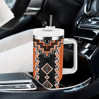 Orange Niho Taniwha Mix Poutama Tumbler With Handle Unique Taniko Aotearoa