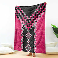 Pink Niho Taniwha Mix Poutama Blanket Unique Taniko Aotearoa