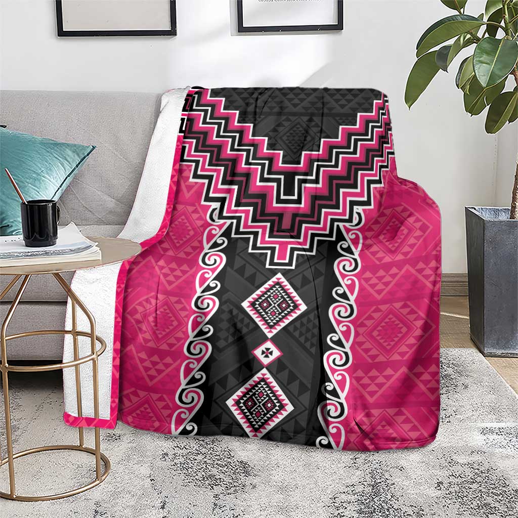 Pink Niho Taniwha Mix Poutama Blanket Unique Taniko Aotearoa