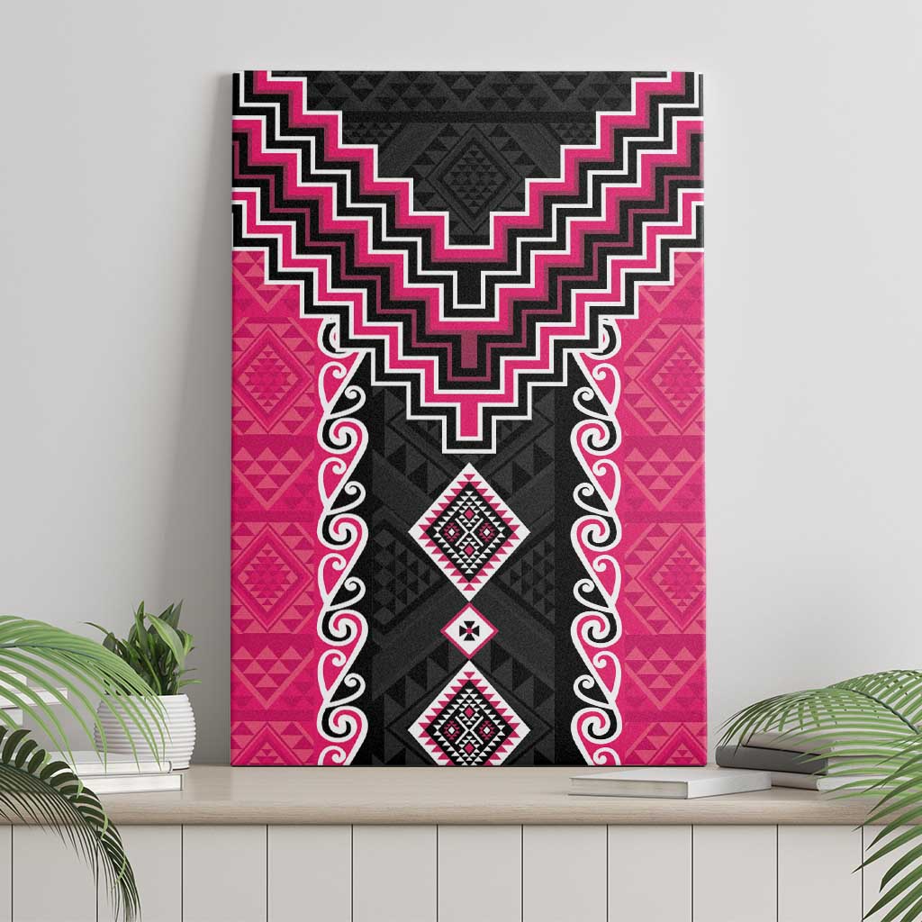 Pink Niho Taniwha Mix Poutama Canvas Wall Art Unique Taniko Aotearoa