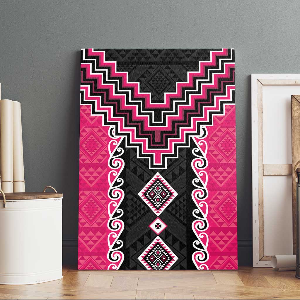 Pink Niho Taniwha Mix Poutama Canvas Wall Art Unique Taniko Aotearoa