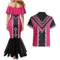 Pink Niho Taniwha Mix Poutama Couples Matching Mermaid Dress and Hawaiian Shirt Unique Taniko Aotearoa LT01 - Polynesian Pride