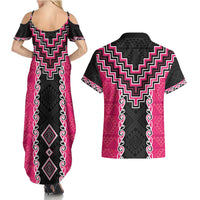 Pink Niho Taniwha Mix Poutama Couples Matching Summer Maxi Dress and Hawaiian Shirt Unique Taniko Aotearoa LT01 - Polynesian Pride