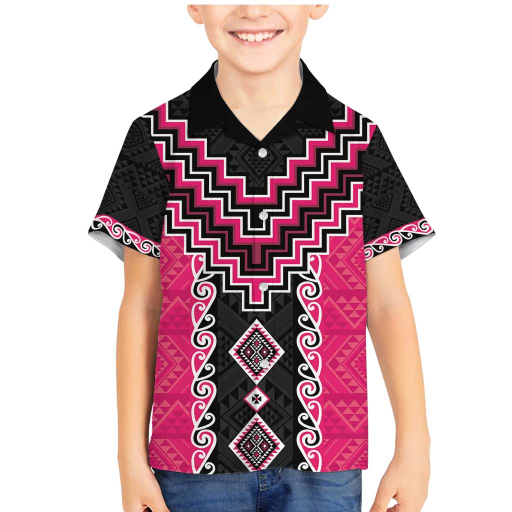 Pink Niho Taniwha Mix Poutama Family Matching Mermaid Dress and Hawaiian Shirt Unique Taniko Aotearoa LT01 Son's Shirt Pink - Polynesian Pride
