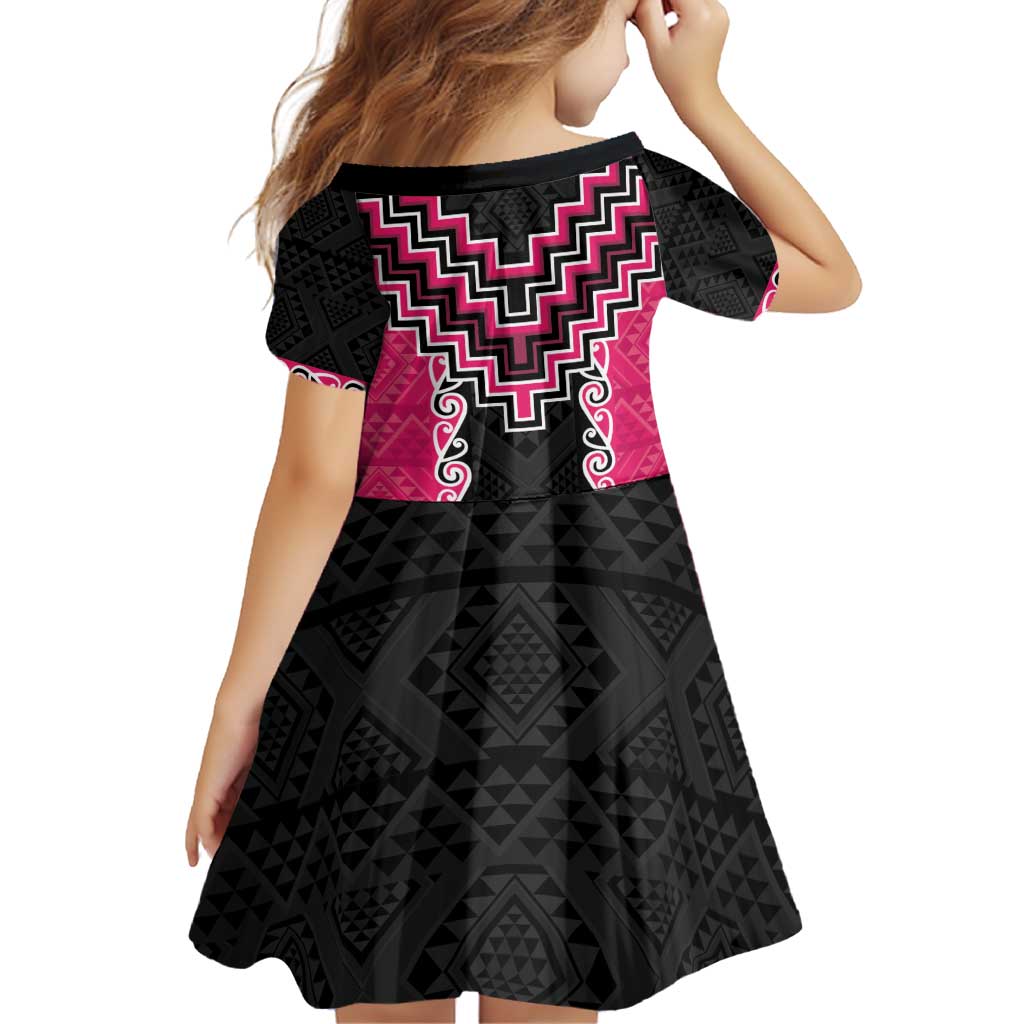 Pink Niho Taniwha Mix Poutama Family Matching Off Shoulder Short Dress and Hawaiian Shirt Unique Taniko Aotearoa LT01 - Polynesian Pride