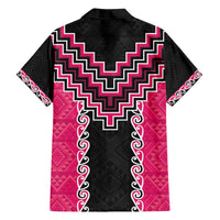 Pink Niho Taniwha Mix Poutama Family Matching Off Shoulder Short Dress and Hawaiian Shirt Unique Taniko Aotearoa LT01 - Polynesian Pride