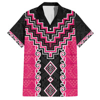 Pink Niho Taniwha Mix Poutama Family Matching Puletasi and Hawaiian Shirt Unique Taniko Aotearoa LT01 Dad's Shirt - Short Sleeve Pink - Polynesian Pride