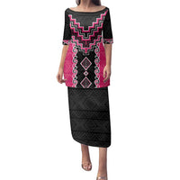 Pink Niho Taniwha Mix Poutama Family Matching Puletasi and Hawaiian Shirt Unique Taniko Aotearoa LT01 Mom's Dress Pink - Polynesian Pride