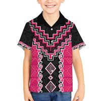 Pink Niho Taniwha Mix Poutama Family Matching Puletasi and Hawaiian Shirt Unique Taniko Aotearoa LT01 Son's Shirt Pink - Polynesian Pride