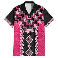 Pink Niho Taniwha Mix Poutama Family Matching Short Sleeve Bodycon Dress and Hawaiian Shirt Unique Taniko Aotearoa LT01 Dad's Shirt - Short Sleeve Pink - Polynesian Pride