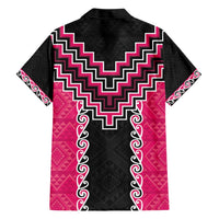 Pink Niho Taniwha Mix Poutama Family Matching Short Sleeve Bodycon Dress and Hawaiian Shirt Unique Taniko Aotearoa LT01 - Polynesian Pride