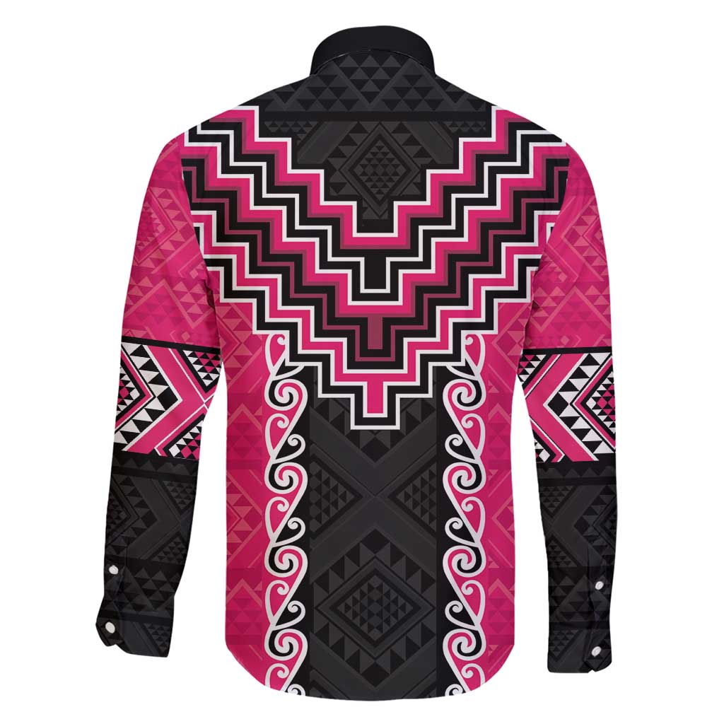 Pink Niho Taniwha Mix Poutama Family Matching Short Sleeve Bodycon Dress and Hawaiian Shirt Unique Taniko Aotearoa LT01 - Polynesian Pride