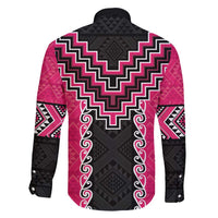 Pink Niho Taniwha Mix Poutama Family Matching Short Sleeve Bodycon Dress and Hawaiian Shirt Unique Taniko Aotearoa LT01 - Polynesian Pride
