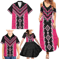 Pink Niho Taniwha Mix Poutama Family Matching Summer Maxi Dress and Hawaiian Shirt Unique Taniko Aotearoa LT01 - Polynesian Pride