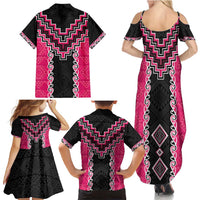 Pink Niho Taniwha Mix Poutama Family Matching Summer Maxi Dress and Hawaiian Shirt Unique Taniko Aotearoa LT01 - Polynesian Pride