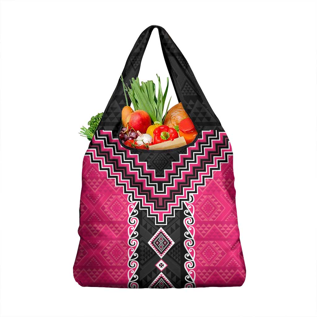 Pink Niho Taniwha Mix Poutama Grocery Bag Unique Taniko Aotearoa