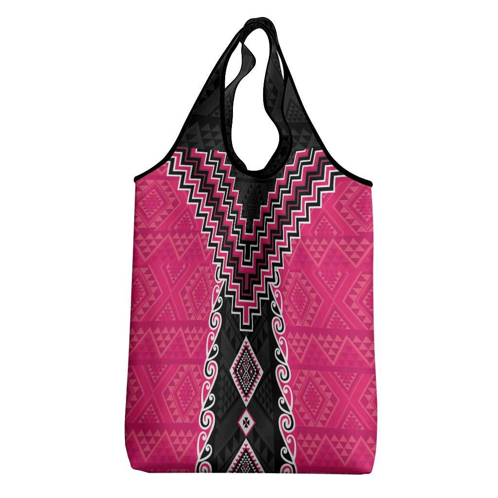 Pink Niho Taniwha Mix Poutama Grocery Bag Unique Taniko Aotearoa