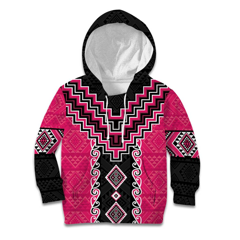 Pink Niho Taniwha Mix Poutama Kid Hoodie Unique Taniko Aotearoa LT01 Hoodie Pink - Polynesian Pride