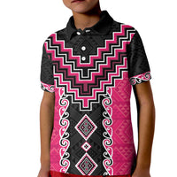 Pink Niho Taniwha Mix Poutama Kid Polo Shirt Unique Taniko Aotearoa LT01 Kid Pink - Polynesian Pride