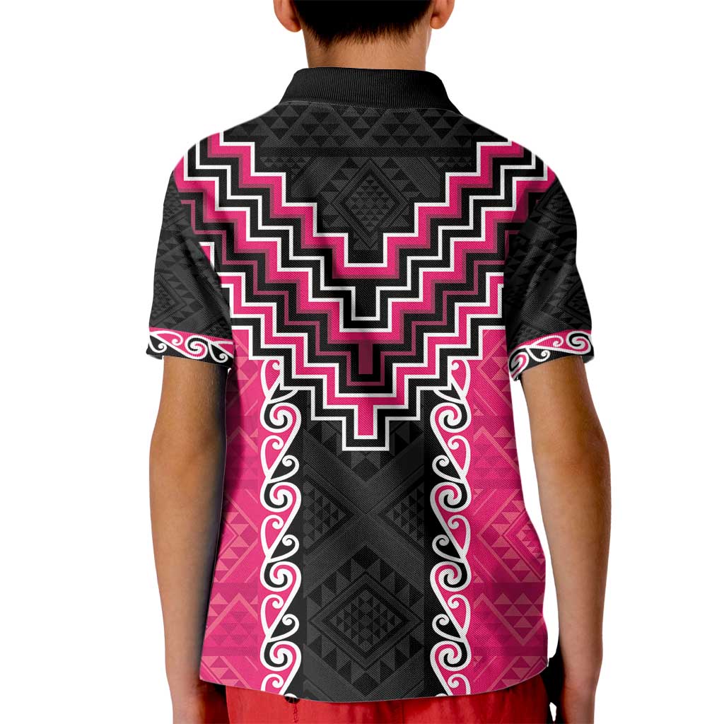 Pink Niho Taniwha Mix Poutama Kid Polo Shirt Unique Taniko Aotearoa LT01 - Polynesian Pride