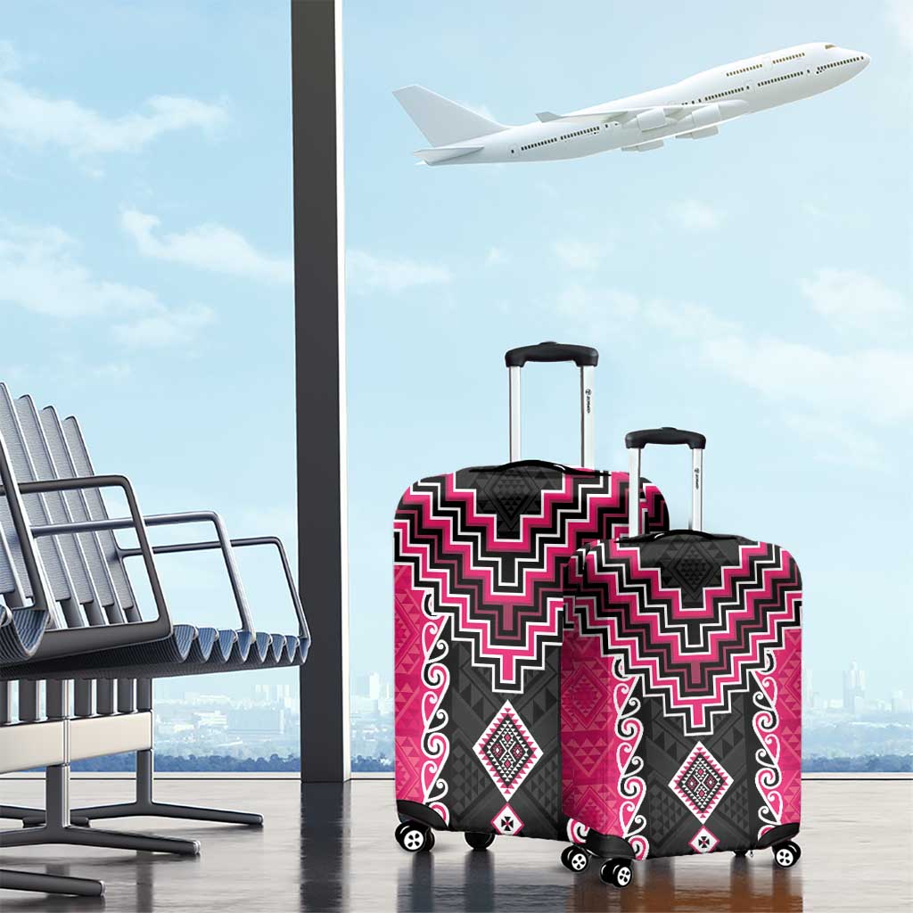 Pink Niho Taniwha Mix Poutama Luggage Cover Unique Taniko Aotearoa