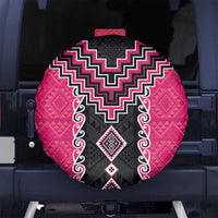 Pink Niho Taniwha Mix Poutama Spare Tire Cover Unique Taniko Aotearoa LT01 No hole Pink - Polynesian Pride
